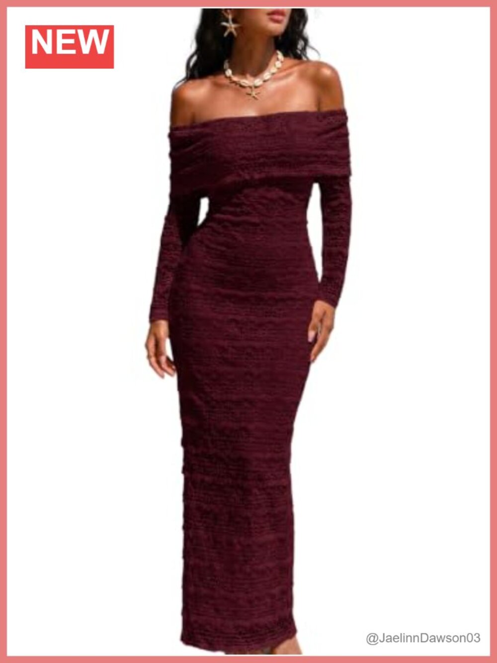 Floral Lace Off Shoulder Long Sleeve Bodycon Maxi Dress Vacation
